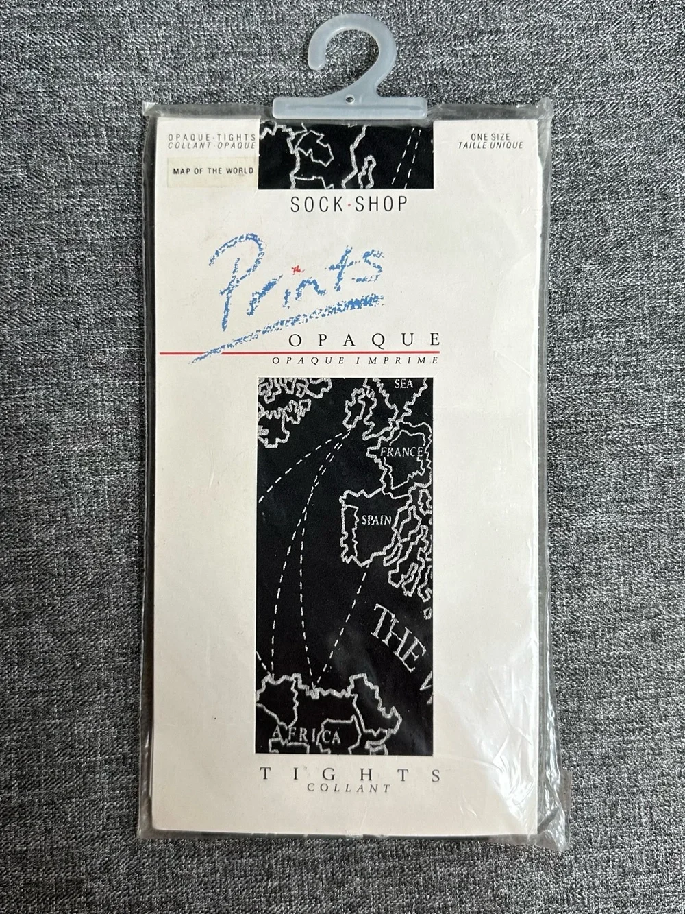 NEW Sock Shop Prints Opaque Tights Map of the World Black White OS VTG 80s
